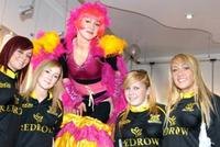 Cheer leaders for the Celtic Crusaders with stilt-walker Lu ffrench at the launch of the Ouse.
