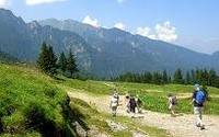 Hikers in the Eastern Carpathian mountains