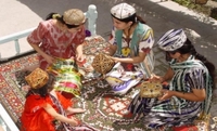 Uzbeki women making hats