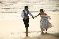 Bridal couple on a beach