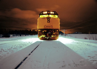 A man on a Canadian train – with skis 