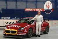 Jacques Laffite with the red Maserati GranSport Trofeo which will take part in the Nuerburgring 24 Hours race