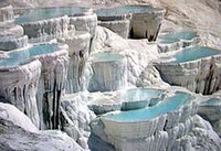 Dazzling white limestone terraces at Pamukkale