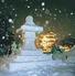 Japanese castle with snow lanterns