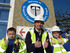 Assistant site agent Matt Hemsley with Tavistock CP pupils, Richard and Luca