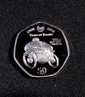 The coin face showing Mr Ito at the 1963 TT