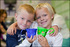 Jordan Gunn, five, and Kaden Nicholas, six, with their cups.