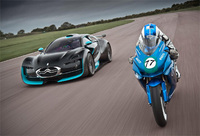 Sparks fly at world-first all-electric car and bike duel