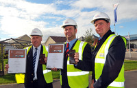 Site Managers Peter Pettit, Francois Lodder and Chris Dudley recieve Pride in the Job Quality Award from NHBC