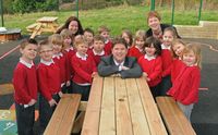 Chris Ashmore with pupils from East Wichel Primary School