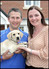 Jo and Mark with their Labrador puppy Biscuit at their home in Fellview, Consett.