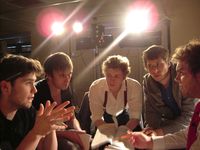 Picture Caption: L-R Nico Vaccari (Director), Daniel Adair (Stage manager), James Wiles (Gus), Daniel Balfour (Technical Director), Edward Wilkins (Ben).