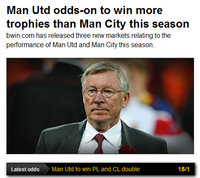 Manchester United odds-on to win more trophies than City this season
