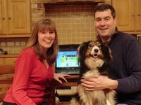 Holly the dog with Louise Dolan and Simon Howgill Holly the dog with Louise Dolan and Simon Howgill