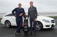 David Coulthard chauffeurs Adam Scott in the CLS Shooting Brake