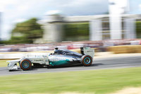 Mercedes AMG Petronas formula one car set to race the runway